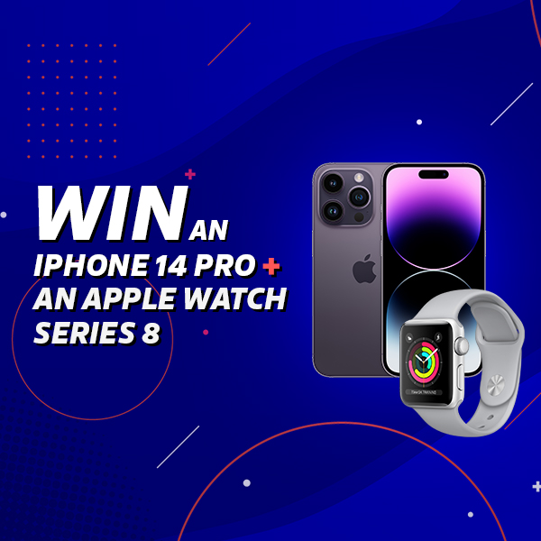 Win Apple iphone 14 pro and apple watch series 8 with picture of both devices